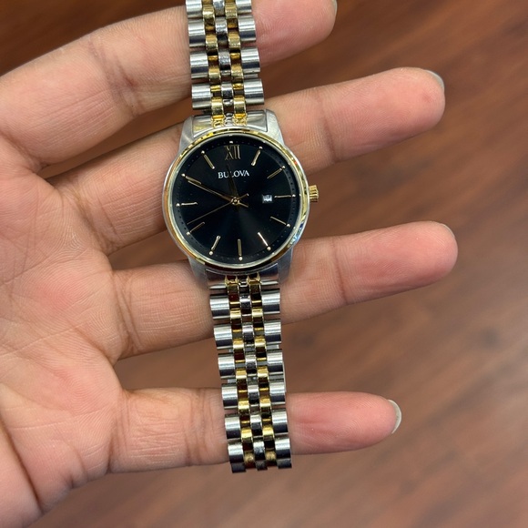 Bulova Black Dial Watch with Gold and Silver jubilee Bracelet Women’s main image 5